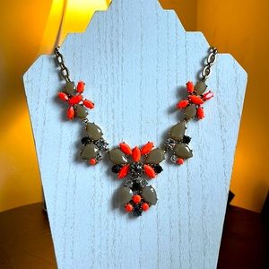 J. Crew black, bright orange, and tan bling necklace